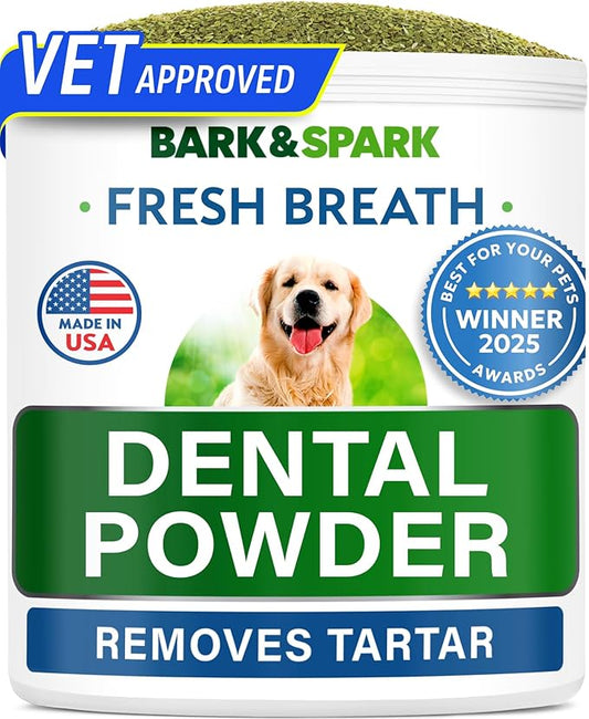 BARK&SPARK Dog Teeth Cleaning Powder & Breath Freshener, Dental Powder Cleaner for Bright Dog Teeth, Plaque and Tartar Advanced Remover for Dogs, Pet Oral Care with Bright Pro Formula - 30 Servings