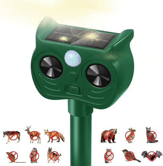Solar Ultrasonic Animal Repellent Outdoor Motion Sensor Deer Repellent Devices Squirrel Cat Raccoon Deterrent with Strobe Light Dual Mode, Keep Skunk Away Protection for Yard Garden Lawn 1Pack