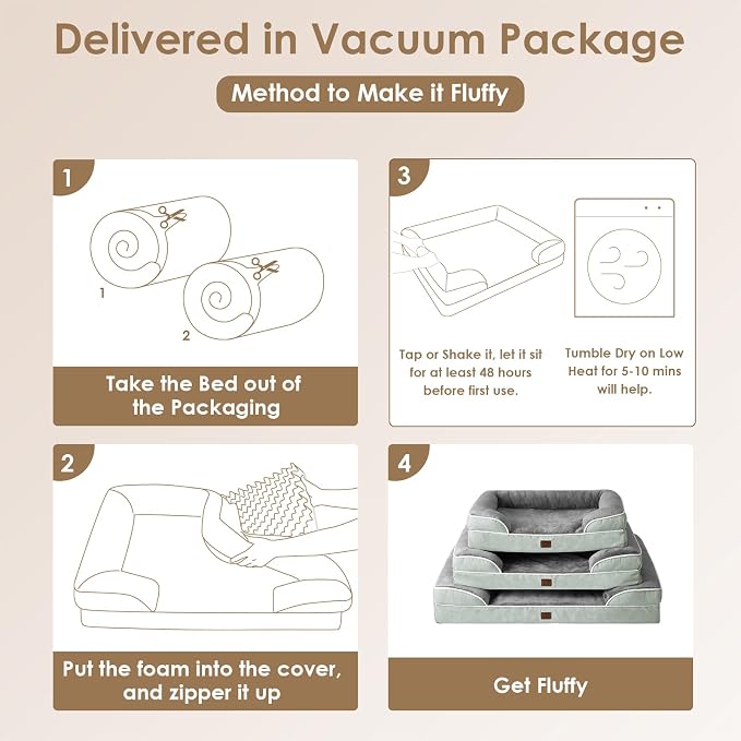 EHEYCIGA Orthopedic Dog Beds Large Sized Dog, Waterproof Washable Pet Bed | Non-Slip Bottom and Egg-Crate Memory Foam XL Dog Couch Bed with Washable Removable Cover, Greyish Green