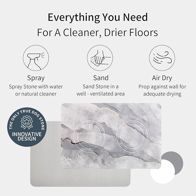 Diatomite Stone Pet Feeding Mat for Dog Cat Super Absorbent Diatomite Quick Drying Stone Dog Food Water Mat, Dog Mats for Food and Water with Non-Slip Station, Fast Dry Pet Mats,Marble White