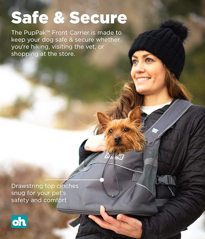 Outward Hound PupPak Dog Front Carrier, Gray, Small, 12" x 11.5" x 7.5" | Hands-Free Pet Backpack, Water-Resistant, Breathable Mesh, Safety Clip, Hiking & Camping, Small Dogs up to 10 lbs