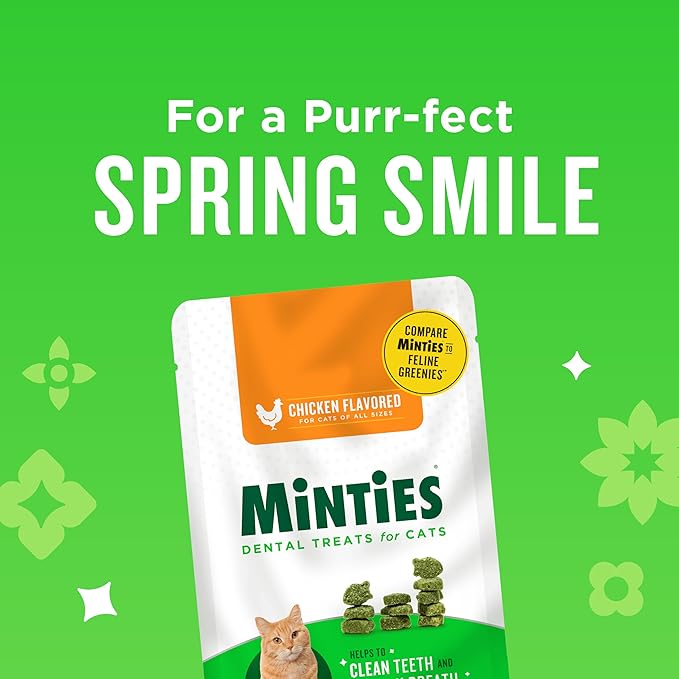Minties Dental Treats for Cats, Chicken Flavored Cat Dental Treats, Freshens Breath and Controls Tartar, 10oz