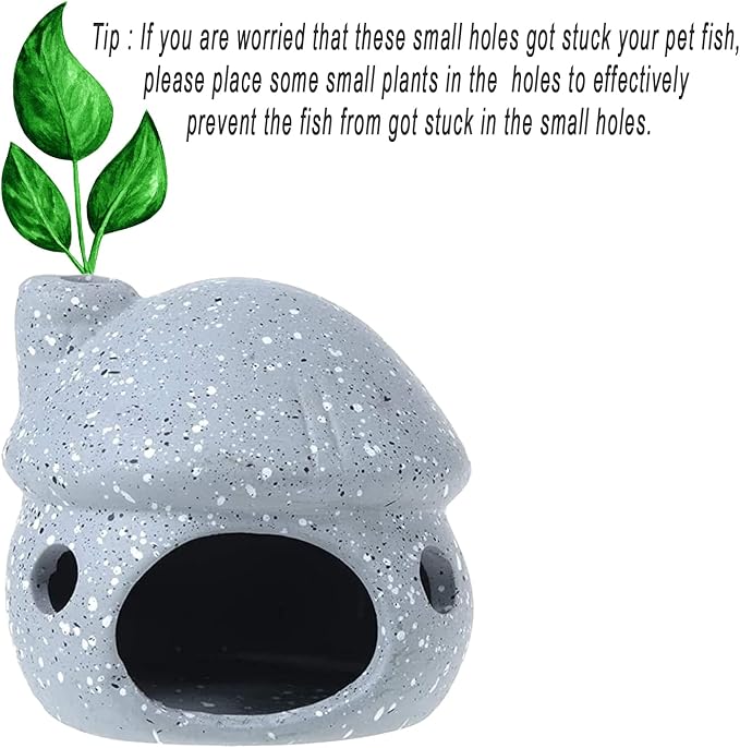 Saim Aquarium Decorations Mushroom House Ceramic Cave, Betta Fish Hideout Breeding Mushroom Cave Fish Tank Ornaments for Amano Shrimp Cichlid Bonsai to Play, Hide and Rest - Grey