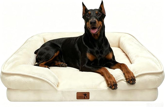 Spotted Play Orthopedic Dog Bed with Sides - Sofa Beds for Extra Large Dogs, Supportive Foam Pet Couch Bed with Washable Removable Cover, Waterproof Lining and Non-Slip Bottom, Ivory - XL-Plus