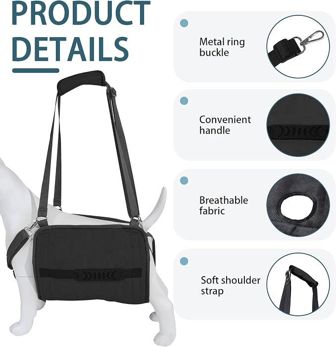Adjustable Dog Lift Harness, Dog Carry Sling Provides Rear Leg Support for Senior Dogs, Arthritis and After ACL Surgery Dogs,Suitable for Medium to Large Dogs,Black XL