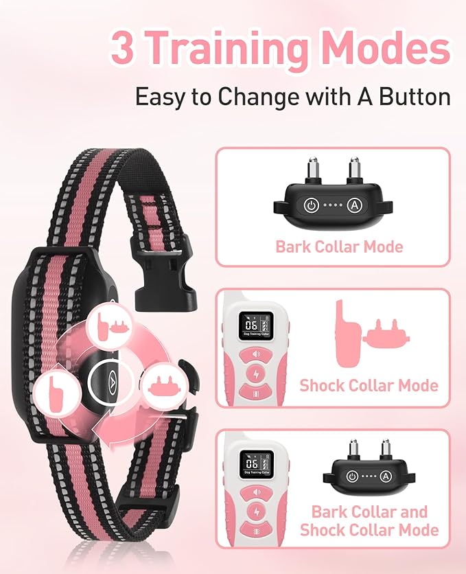 2 Dogs Bark Collar with Remote, 2-in-1 Bark and Shock Collar Combo, 3300Ft Dog Training Collar 2 Pack - Auto Anti Bark/Beep/Vibration/Shock, IP67 Smart E-Collar with 5 Adjustable Levels of Sensitivity