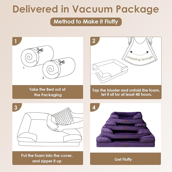 EHEYCIGA Orthopedic Dog Beds Large Sized Dog, Waterproof Washable Pet Bed | Non-Slip Bottom and Egg-Crate Memory Foam XL Dog Couch Bed with Washable Removable Cover, Purple, 41Inch