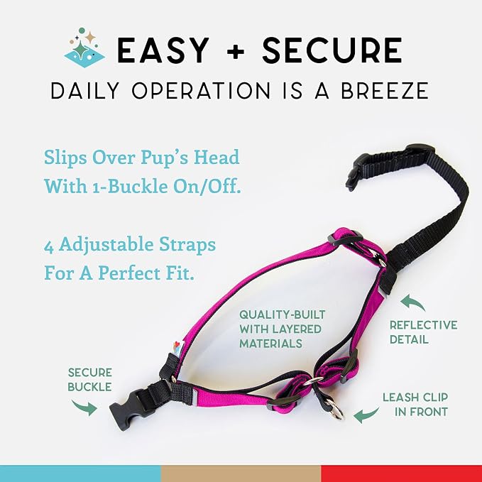 No Pull Dog Harness | Comfortable Training Harnesses | Effective No Pull Harness Design | Ideal for Small Dog and Puppy | 4-Point Adjustable (S - 18~24 inch Girth, Fuchsia)