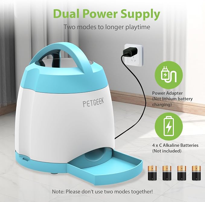 PETGEEK Automatic Dog Treat Dispenser, Interactive Pet Toy Food Dispensing for IQ Training, Dog Food Dispenser with Button Remote Push, Dual Power Supply for Indoor Outdoor Use, Blue | Automatic Food Dispenser Blue Color, Dual Power Supply, Remote Butt...