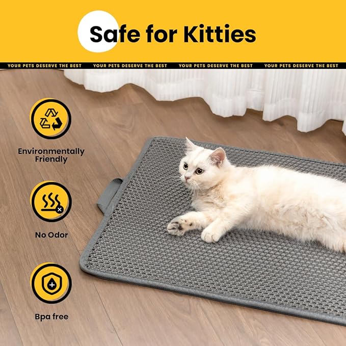 Cat Litter Mat New Size 23.6"x14.6" for Small Spaces, Upgrade Super Waterproof Back Layer Litter Box Mat, Non Slip, Durable, Soft on Paws Kitty Trapping Matt, Gray