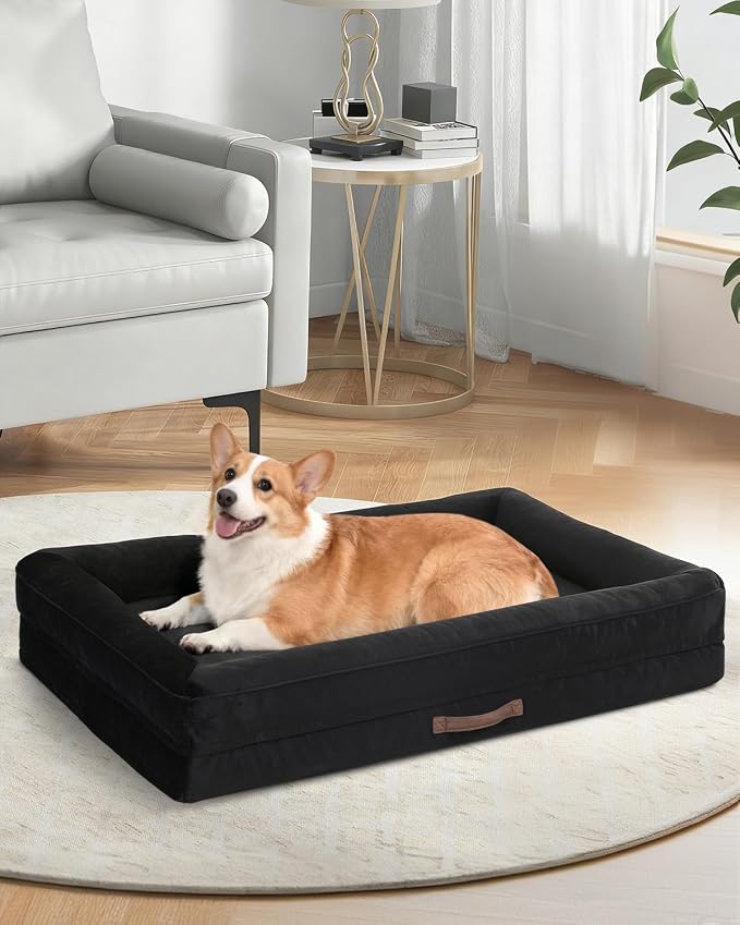 Upvilla Orthopedic Dog Bed, Four-Sided Medium Dog Sofa,Washable Cover Black | Removable Waterproof Dog Bed Cover, Egg-Crate Orthopedic Foam, Built-In Carry Handle, Indoor Small Pet Beds, Cat Beds