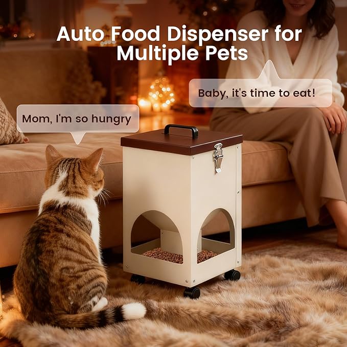 Automatic Cat Feeder for 4 Cats 5L Auto Cat Food Dispenser with Wheels for Puppies and Kittens, Multiple Cats Feeder Outdoor Large Capacity Galvanized Steel Gravity Pet Feeding Station