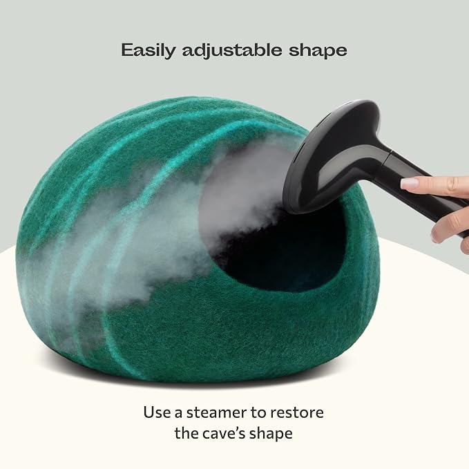 Cat Cave – Premium Felt Cat Bed Enclosure for Indoor Cats, Handmade Merino Wool (Emerald, Large)