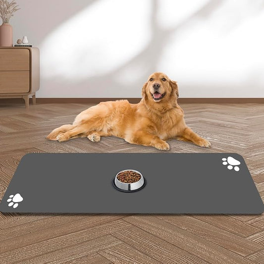 Large Pet Feeding Mat, 39.3" x 15.7" Absorbent Quick Dry Dog Mat for Food and Water Bowl, Non Skid Cat Bowl Mat, No Stains for Pet Water Dispenser Pet Supplies for Messy Drinkers