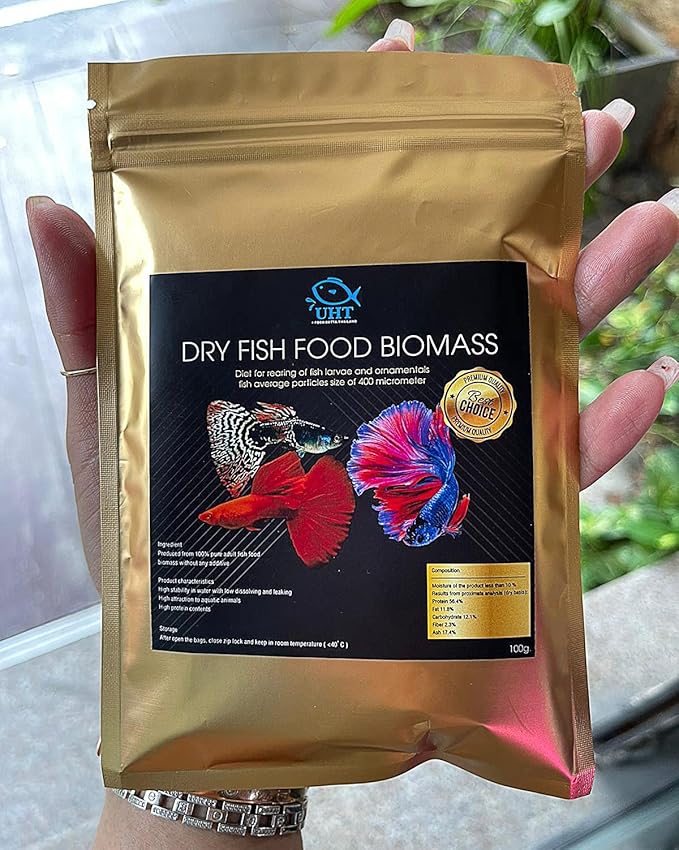 A.D.P. Biomass 100 g. Special High Protein 56.4% Tropical Fish Food Growth Fast Color Enhancer Guppy Betta Feed Slow Sinking Pellets 400 Microns for All Small to Medium Fish & Fry Newborn Fish Care