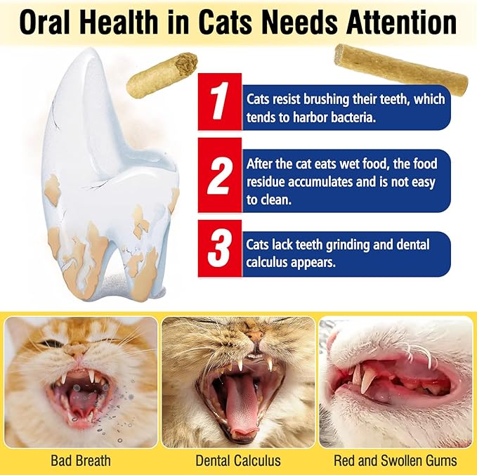 150g Freezed Dried Cat Chew Stick Egg Yolk Flavor, Cat Dental Treats for Freshens Breath and Reduce Tartar, Feline Teething Sticks Cats Treats Snack