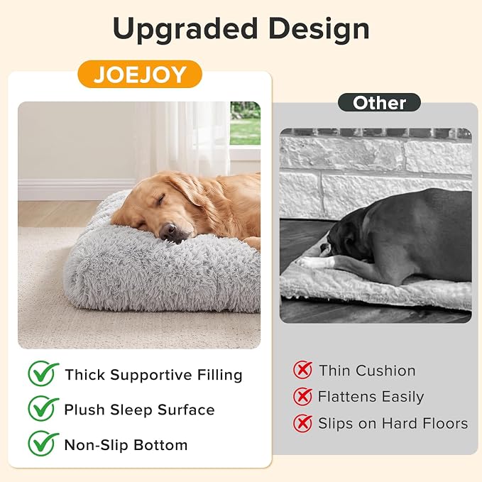 JOEJOY Dog Bed Crate Pad, Deluxe Plush Washable Dog Beds Fulffy Soft Kennel Pad Anti-Slip Pet Sleeping Mat for Medium Small Dogs, 29" x 21", Grey