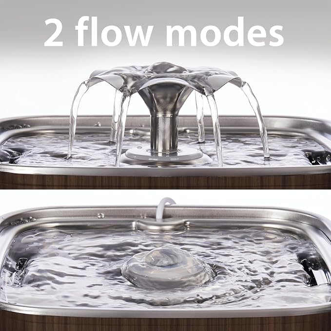Veken Innovation Award Winner Stainless Steel Cat Water Fountain, 108oz | Automatic Pet Fountain Dog Water Dispenser with Replacement Filters & Silicone Mat for Cats, Dogs (Walnut Brown)