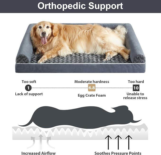 BFPETHOME Orthopedic Washable XXL Dog Bed for Senior Dog Cozy Sleep | Extra Large Waterproof Big Soft Pet Couch Bed for Dogs Relax with Removable Cover Supportive Foam Dark Grey 54x36 Inch