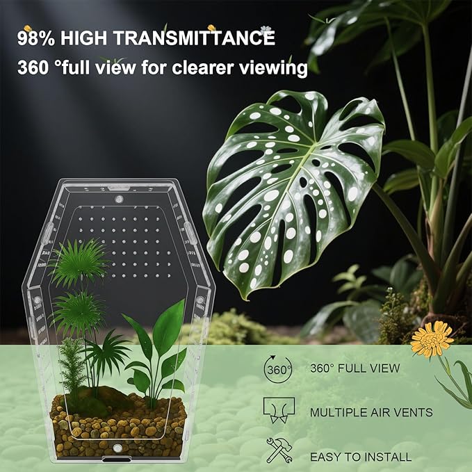 Yalikop Acrylic Jumping Spider Habitat Versatile Reptile Enclosure Transparent Insect Terrarium Habitat for Spiders, Tarantula, Gecko, Chameleon, Beetle, Mantis, and Hermit Crab (Clear,XL)