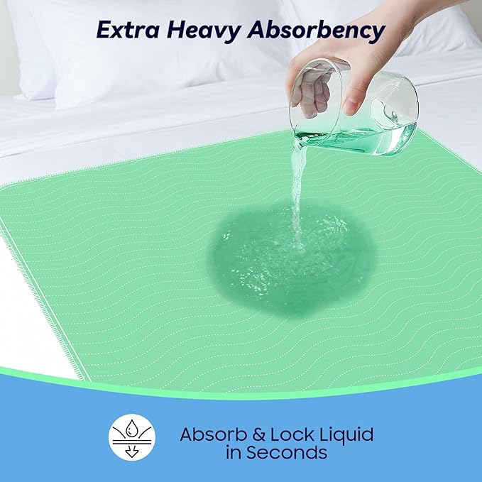 6 Pack 36” x 36” Extra Heavy Absorbency Washable Underpads Bed Pads | WaterProof Quick Drying Nursing Pads Incontinence, Reusable Washable Pee Pads for Dogs, Diaper Changing & Adults