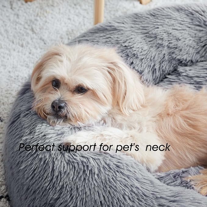 Western Home Calming Donut Small Medium Pet Dog Bed Washable,27" Navy Grey | Fluffy Faux Fur Round Cuddler,Anti-Anxiety,Anti-Slip Bottom,Plush Pet Dog Beds for Small Medium Sized Dogs,Up to 35 LBS