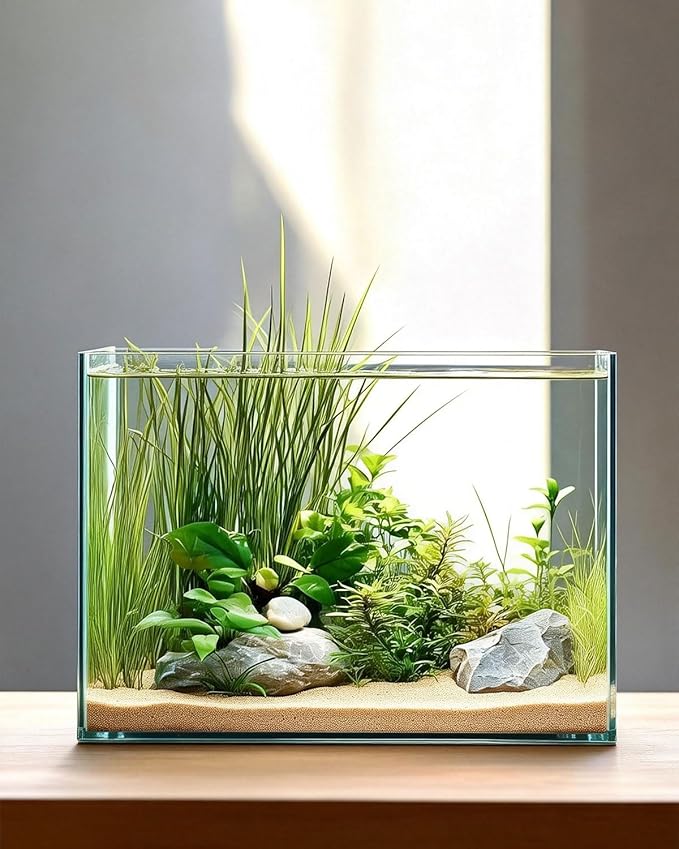 Glass Fish Tank, 3.5 Gallon Easy to Maintain Small Aquarium for Betta,Snails, Shrimp and Aquatic Planting.