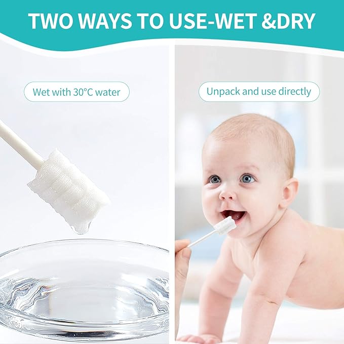 dearlomum Baby Tongue Cleaner, Newborn Toothbrush, 48PCS Disposable Infant Clean Mouth,Gauze Gum Cleaner Baby Oral Cleaning Stick Dental Care for 0-36 Month