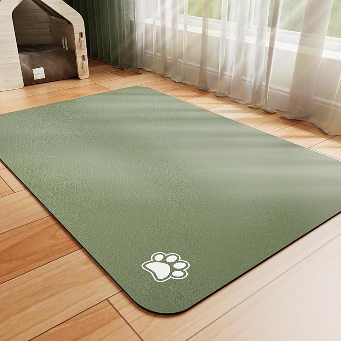 HotLive Dog Food Mat - Absorbent Cat Mat for Food and Water, No Stains Pet Feeding Bowl Mat, Easy to Clean Pet Placemats, Quick Dry Dog Water Dispenser Mat for Messy Drinkers | Paw Green 12"x 19"