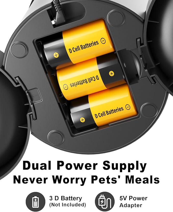 Automatic Cat Feeder 2 Cats, 4.2L Dry Food Auto Dispenser with Double Bowls,Dual Power Supply,Programmable Portion Control,10s Voice Recorder(Black,Stainless Steel Bowls) (Transparent+Black)