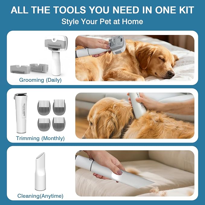 Dog Grooming Vacuum, 13000Pa & 2L Dust Cup & <55dB, 5-in-1 Self-Cleaning Pet Hair Vacuum with Spray Brush for Shedding, Quiet Deshedding Kit for Dogs Cats | self-cleaning with spray brush for shedding,Quiet <55dB,Includes clipper & steam brush,Home gro...