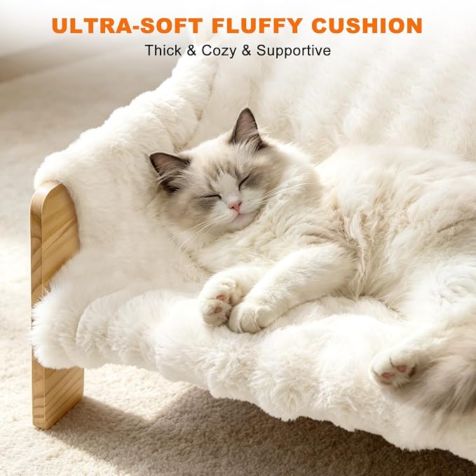 homegroove Elevated Cat Couch Bed, Wood Cat Sofa for Indoor Cats, White﻿ | 27"L x 18"W x 11.8"H, solid wood cat bed with removable washable cushion, available in white and gray, for cats & small dogs