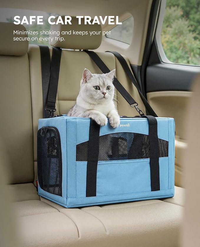 Pecute Cat Carrier Stable, Pet Carrier with Privacy Partition,Light Blue | Safe For Car Travel, Stable Steel Frame, Soft-Sided Pet Carrier Bag For Dogs And Cats Up To 11lbs, Foldable Design.
