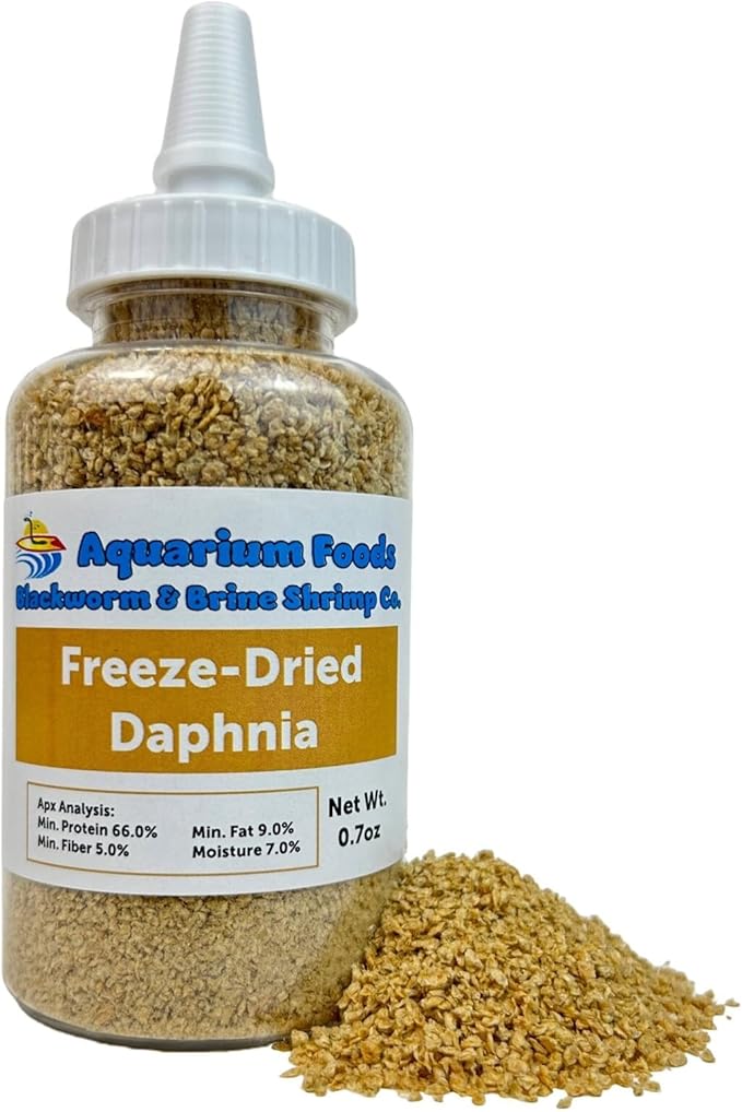 Aquatic Foods Inc. Freeze Dried Daphnia for All Freshwater Fish, Marine Aquarium Fish, Corals, Anemones, Pondfish, Invertebrates, All Tiny Nanofish, Fry and Babies…0.7oz Lg Squeeze Bottle