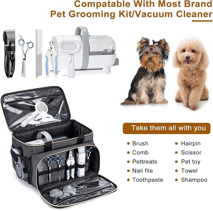 Dog Grooming Vacuum Bag, Pet Grooming Kit Bag Perfect for Dog Hair Vacuum & Grooming Tool Kit Accessories- Grey