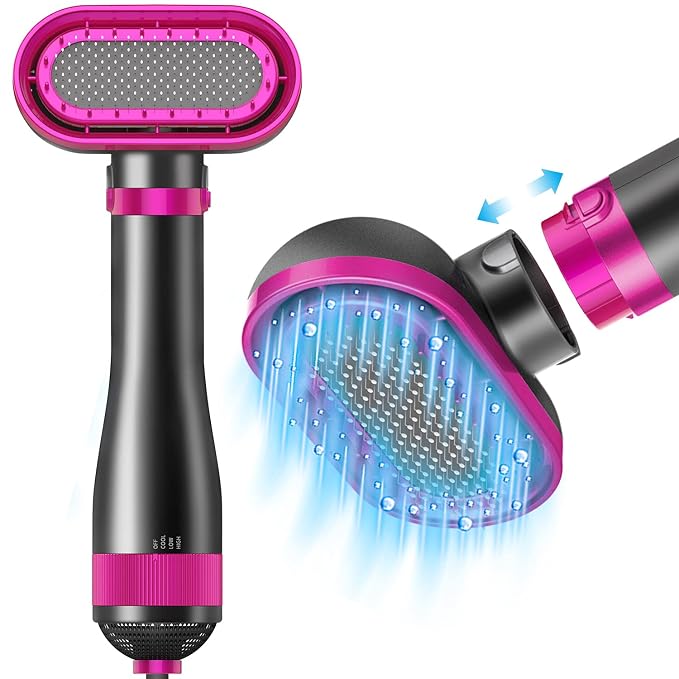 Hair Dryer Brush for Small/Medium Dog & Cat, 2 in 1 Pet Grooming Dryer, 2 Heat Settings & 3 Adjustable Blowing Dryer, White