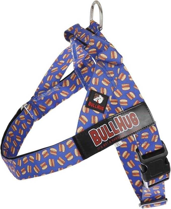 Adjustable Dog Harness– No Pull, No Choke – for English Bulldogs, French Bulldogs, Pugs & Broad-Chested Breeds – Easy, Safe Walks (Blue Burger, Small)
