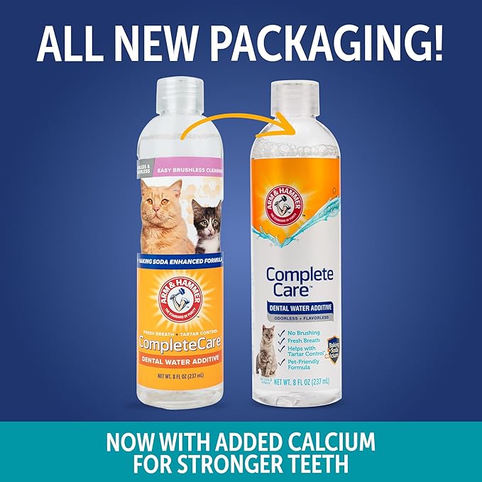 Arm & Hammer Complete Care Dental Water Additive for Cats, Cat Breath Freshener and Tartar Control, No Brushing Required, Odorless and Flavorless Cat Formula, 8 Fl Oz - 6 Pack