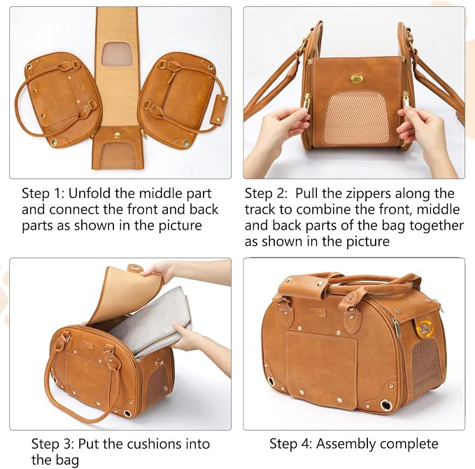 Dog Carrier Purse, Pet Carrier, Foldable Waterproof Premium PU Leather Pet Travel Portable Bag Carrier for Cat and Small Dog Home & Outdoor Small Brown