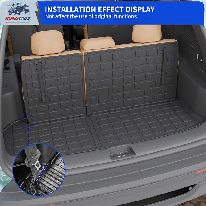 Rongtaod Floor Mat Compatible with 2014-2019 Toyota Highlander Trunk Mat Cargo Mat Cargo Liner Back Seat Cover Protector Floor Liner 2019 Highlander Accessories (Trunk Mat with Backrest Mat+Floor Mat)