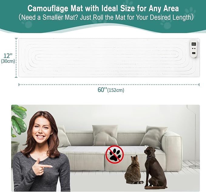 SEERWAY Pet Shock Mat for Dogs & Cats, 60"x12" Rechargeable Electric Training Mat to Keep Pets Off Couch, Bed, Kitchen Counter, Furniture with Adjustable Shock Levels