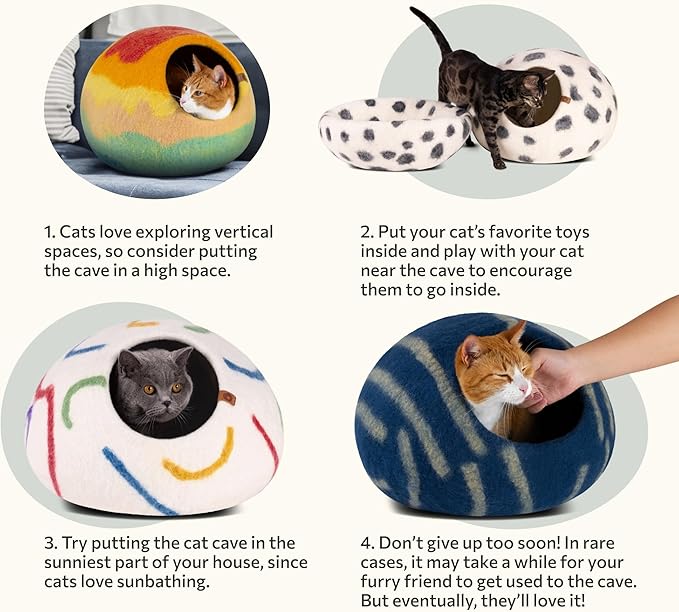 Cat Cave – Premium Felt Cat Bed Enclosure for Indoor Cats, Handmade Merino Wool (Tucson Sunset, Large)