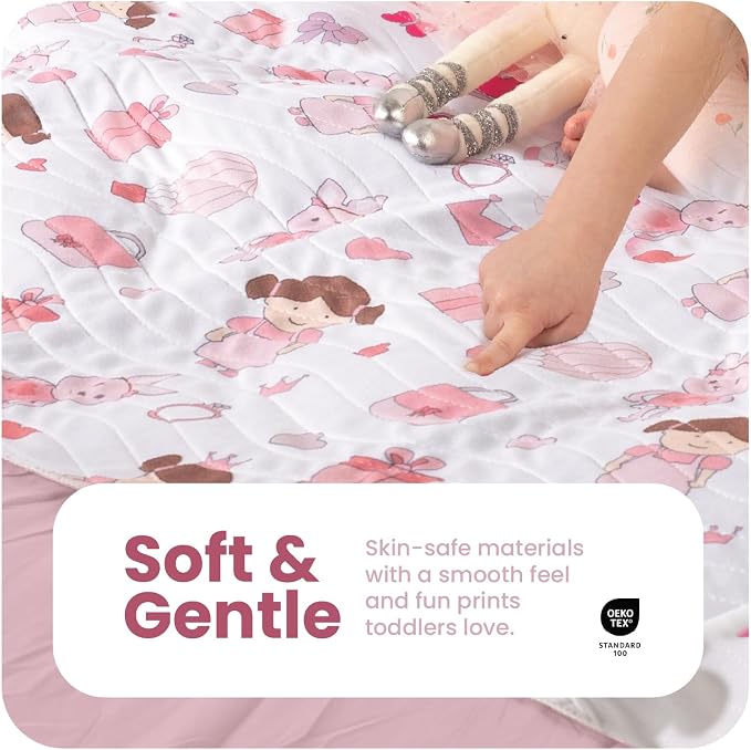 IMPROVIA® Pee Pads for Kids - Bed wetting Pads for Kids Potty Training Bed mats for Toddlers Waterproof Reuseable Washable Absorbent, Non Slip - Doll Design - Full Size 34"x52"
