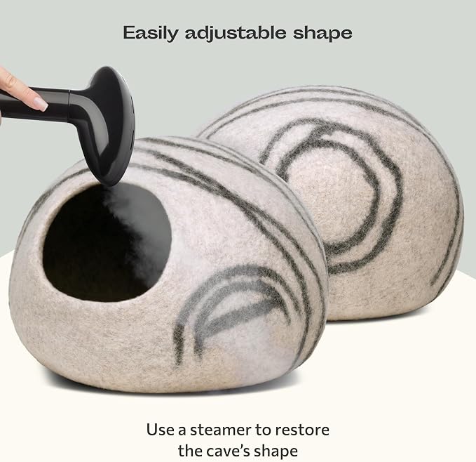Cat Cave – Premium Felt Cat Bed for Indoor Cats, Handmade 100% Merino Wool (Light Grey, Medium) (Pack of 2)