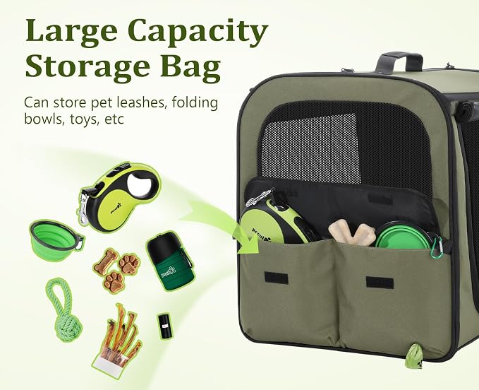 Dog Car Carrier Light Weight,Expandable,Foldable Dog Carrier, Green | Easy to Assemble, Portable and Breathable Pet Carrier, Suitable for Indoor and Outdoor Use, Dog Travel Crate with Curtain