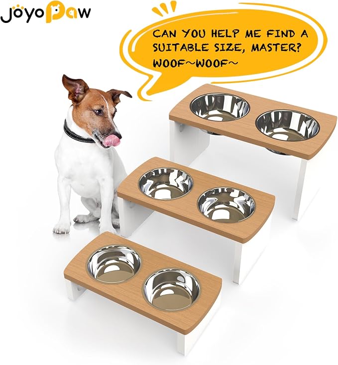 Elevated Dog Bowls, Waterproof Raised Dog Bowl for Medium Dogs, HIPS Poly Lumber Stand with 2 Stainless Steel Bowls, Indoor & Outdoor Use (7'' Tall-40 oz Bowl, Teak - White)
