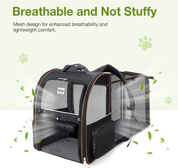 Large Cat Backpack Carrier Expandable Pet Carrier Backpack for Small Dogs Medium Cats Fit Up to 18 Lbs, Dog Backpack Carrier, Foldable Puppy Backpack Carrier for Travel,Black
