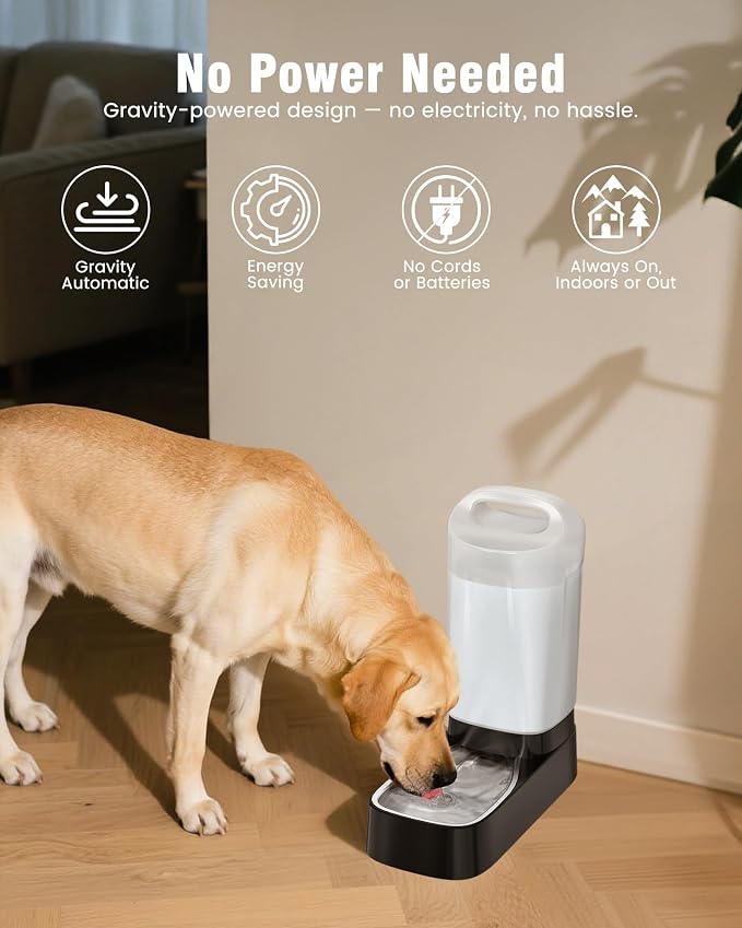 Automatic Dog Water Bowl Dispenser - 2.4 Gallon Stainless Steel Gravity Pet Water Feeder with Ergonomic Handle Design Anti Splash Drinking Bowl Without Filter Easy to Clean Multi Pet Use