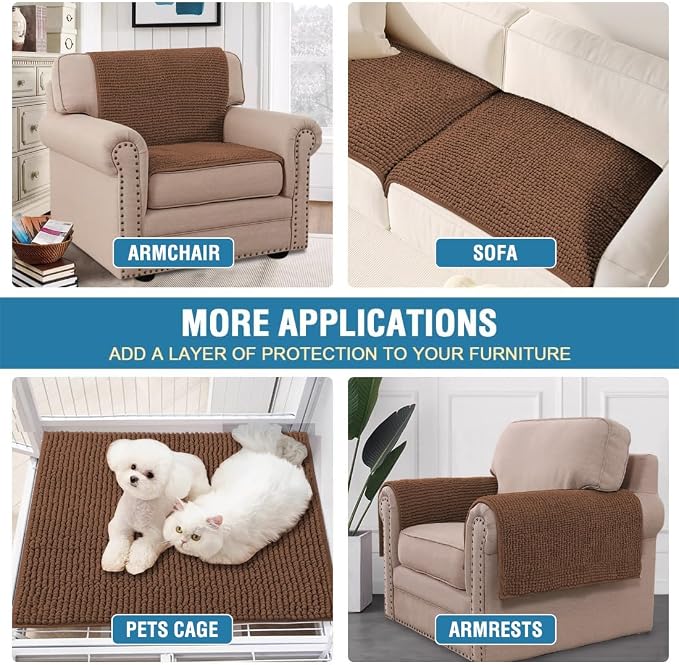 H.VERSAILTEX Plush Chenille Couch Armrest Cover 2 Packs Thick and Soft Sofa Covers Furniture Protector Cover for Pets (27.5" x 27.5", Caramel)