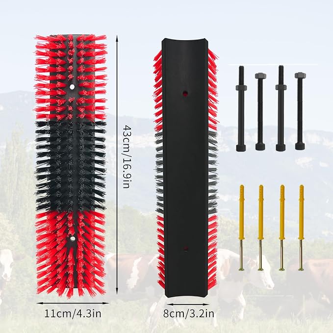 4pcs Livestock Scratch Brush Accessories With 16 Screws，Animal Back Scratching Brush for Cow,Cattle,Sheep, Horses,Pigs，Massage Grooming Tool（Red）